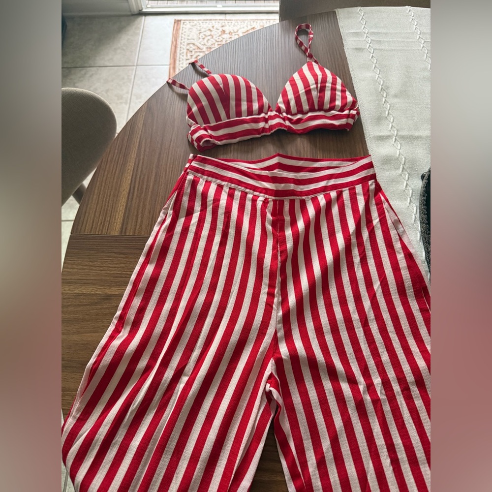 Red and White Striped Two-Piece Set